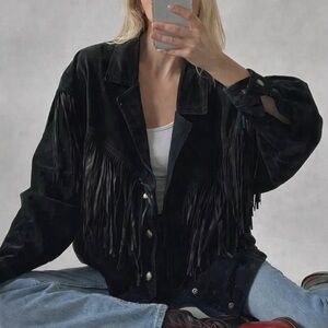 Vintage Arturo Arocho Size 16 Black Fringe Jacket Western Suede Leather